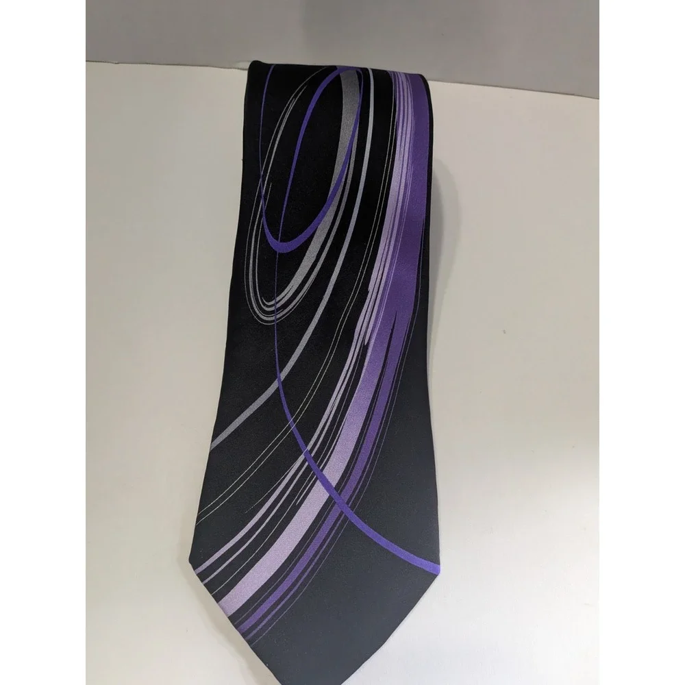J. Garcia Moon Mountains Collection 55 Silk Tie Black Purple Abstract Swirl
